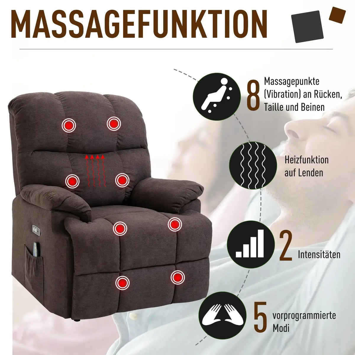 RehaComfort Aufstehsessel Alviero mit Massage und Wärme RehaComfort